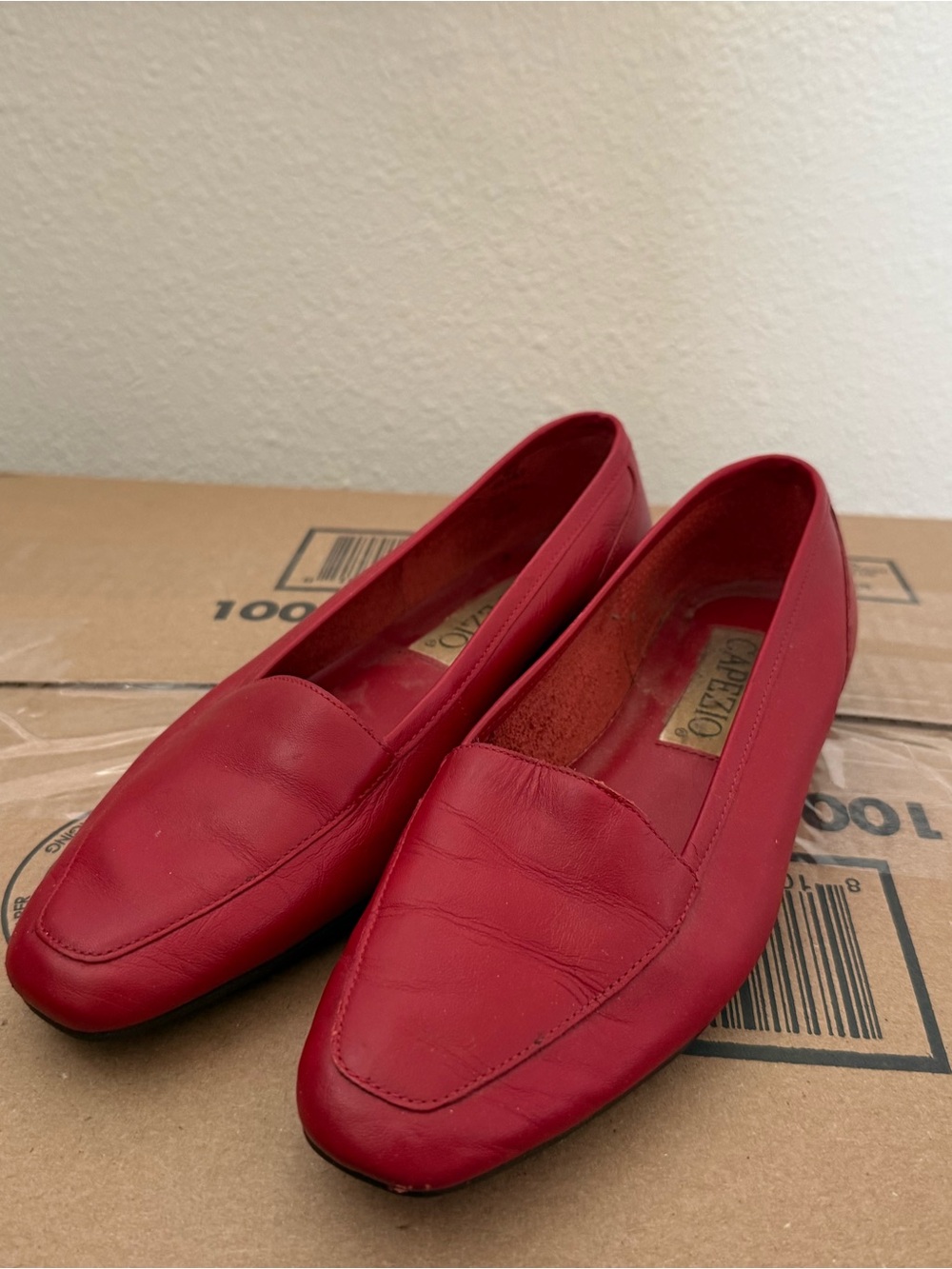 Capezio Red Leather Slip-On Loafers